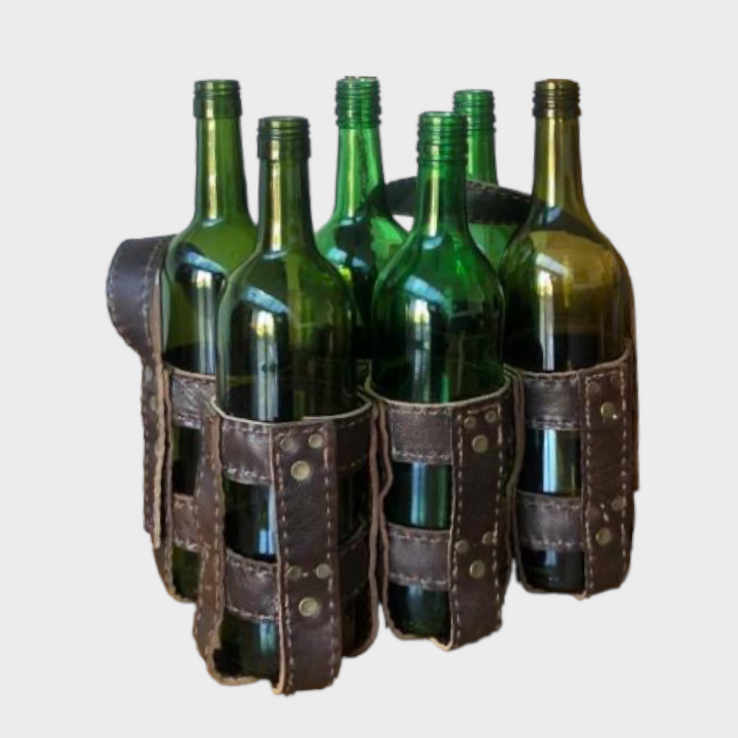 Vintage & Quality Recycled Leather hand-made 6 bottle rack