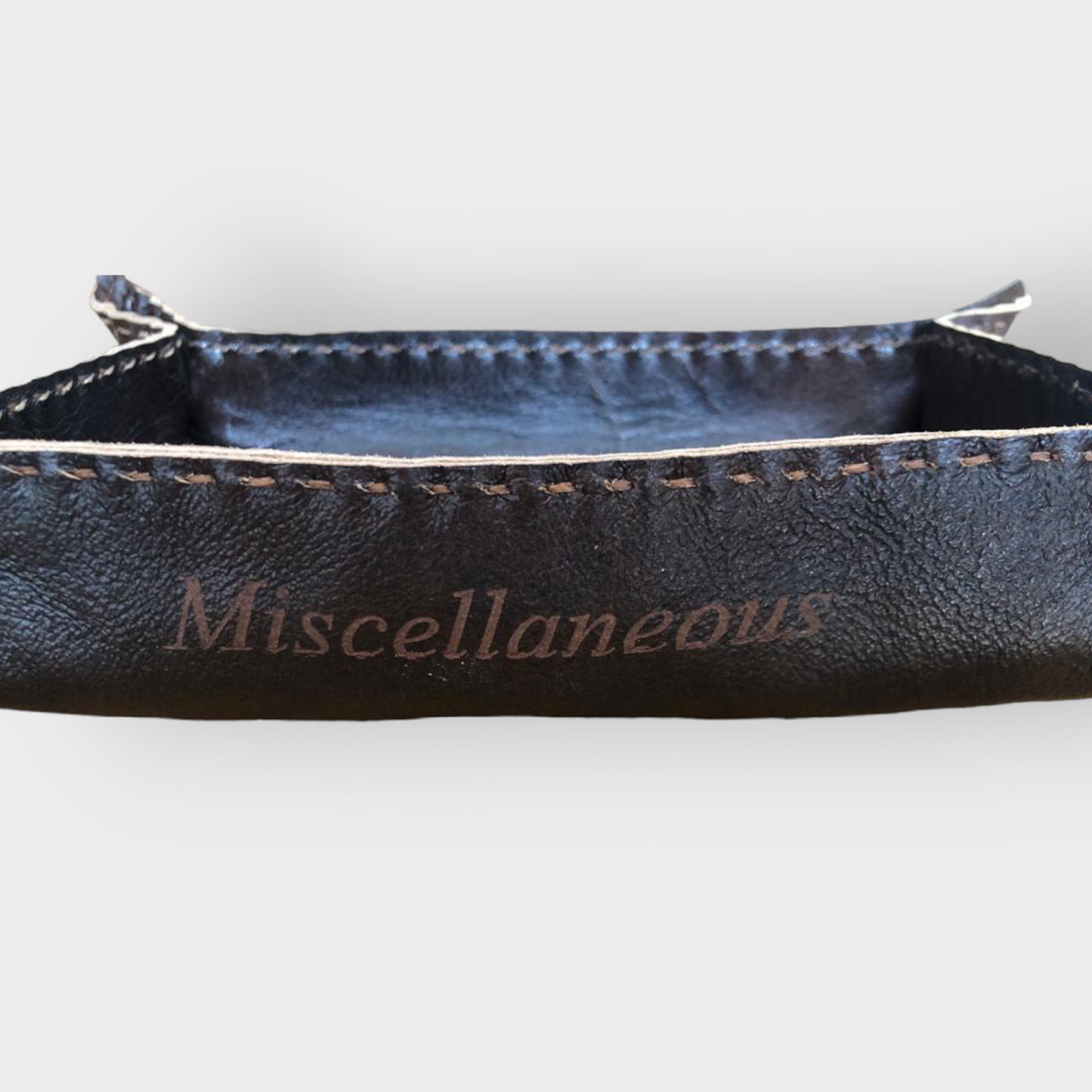 Vintage&Quality Recycled leather hand-made "Miscellaneous" tray - engraved with your text or image