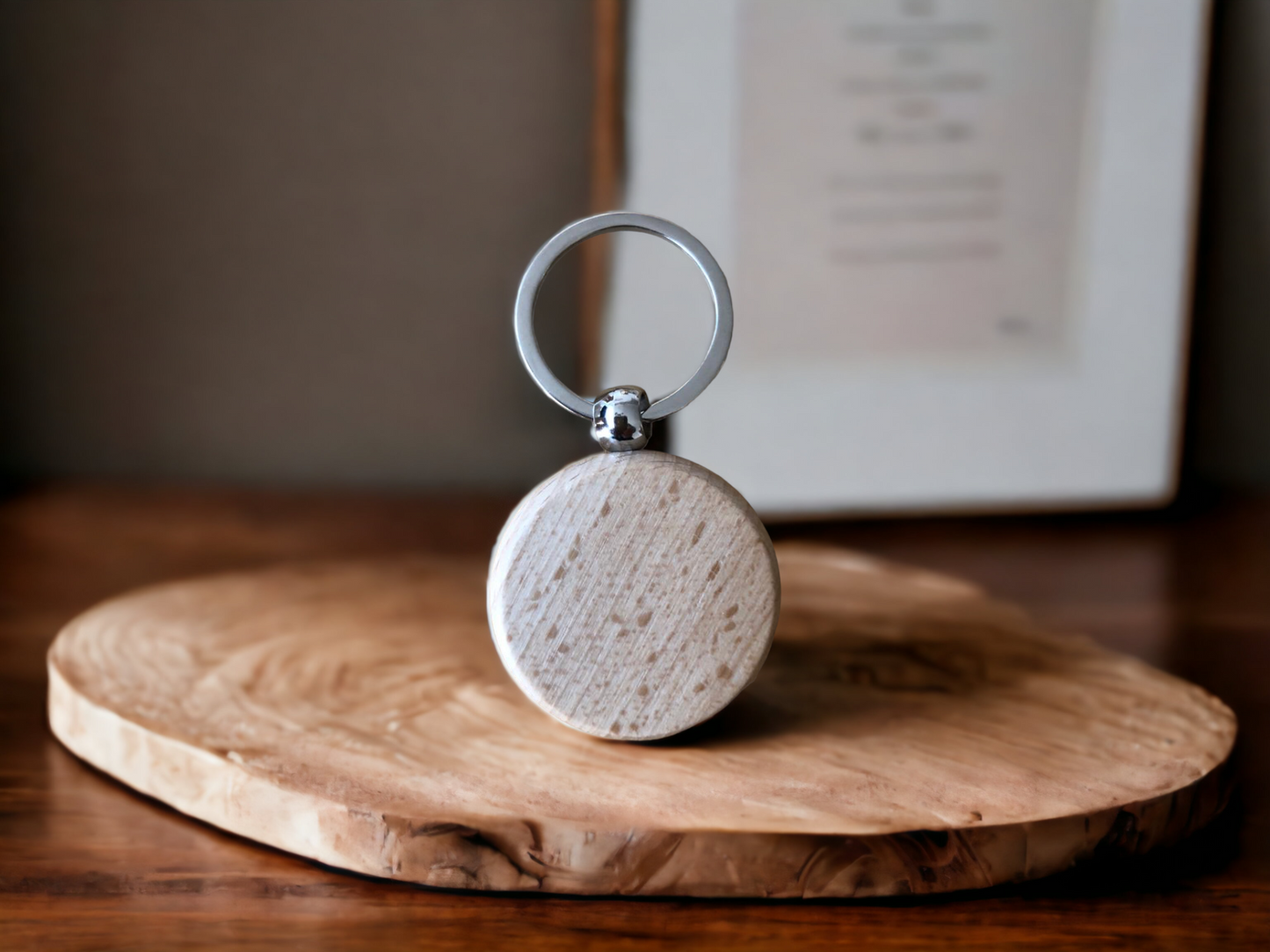 Round Wooden Key Tag / Dog Tag - Engraved with your text