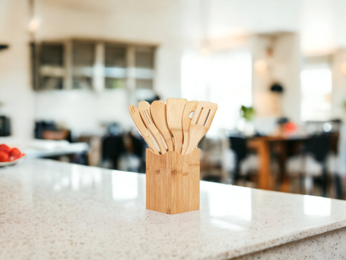 Bamboo Kitchen Utensils Set with Holder- Engraved with your text or image