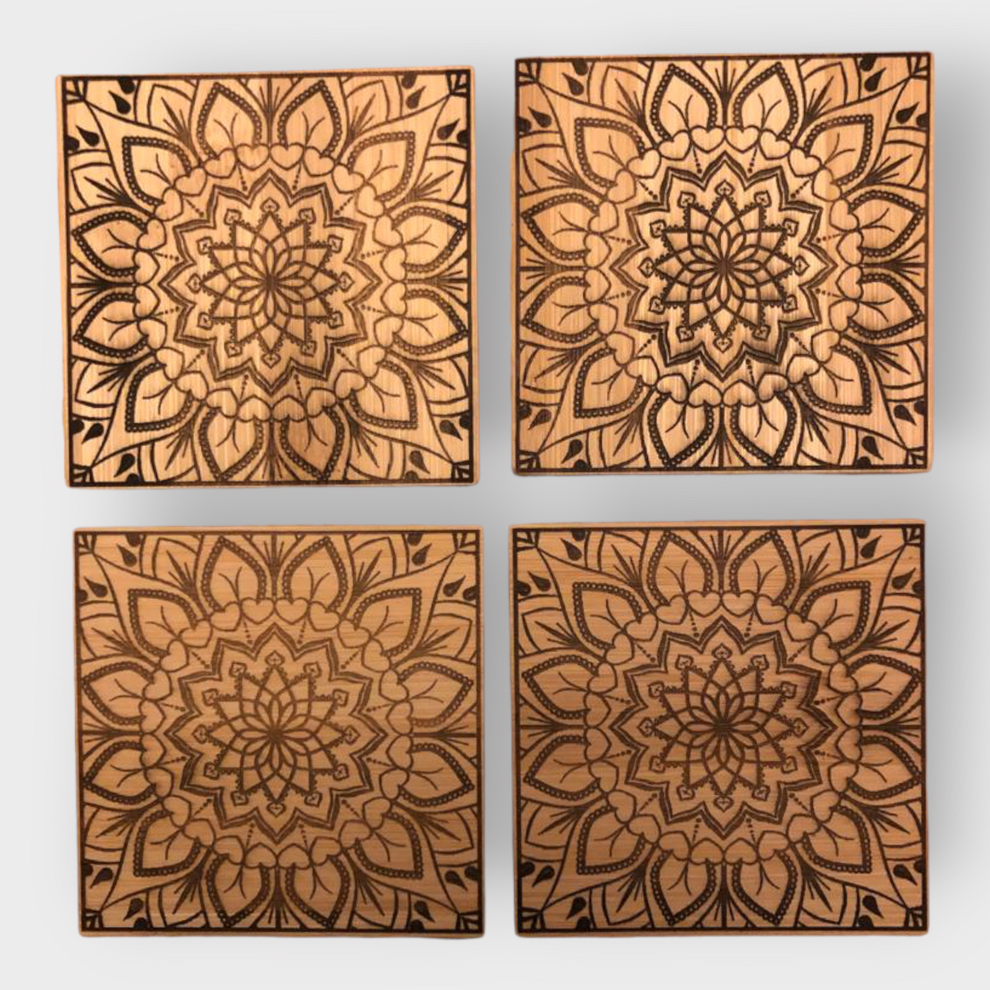 Set of 4 Engraved Rectangular Bamboo Coasters