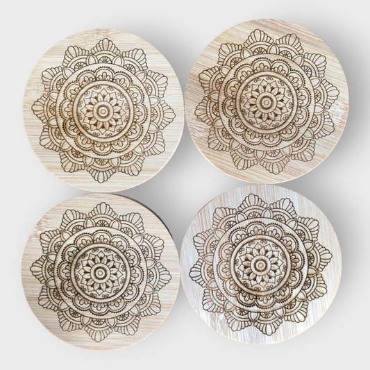 Set of 4 Engraved Bamboo Coasters